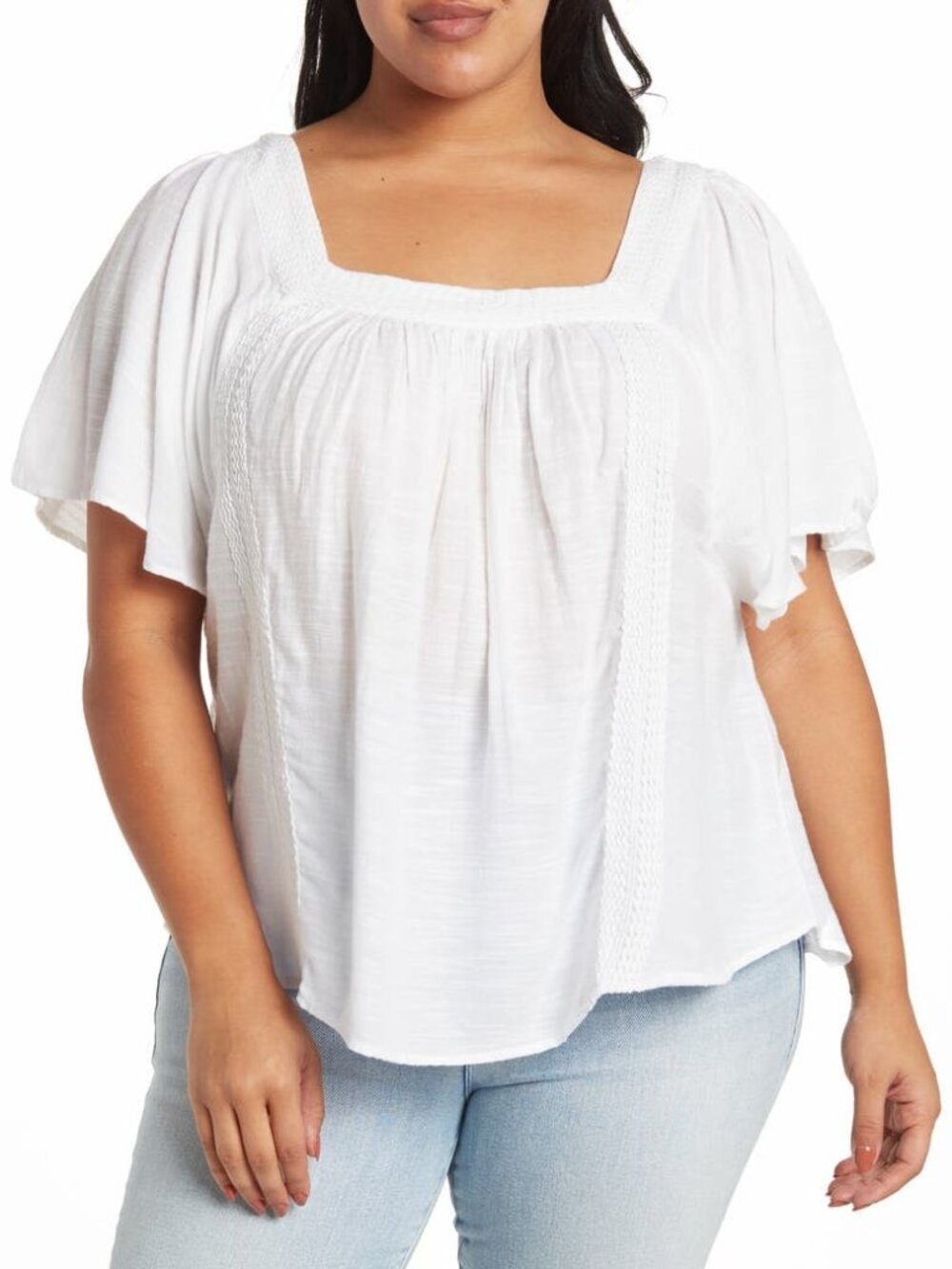 Philosophy Embroidered Flutter Sleeve Top Square Neck Blouse White Size 1X NEW